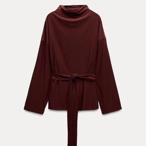 NWT Zara Deep Red Cowl Neck Top - Size M - Satin